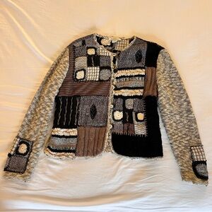 Vintage Patchwork Cardigan Sweater - Black, Brown, Gray